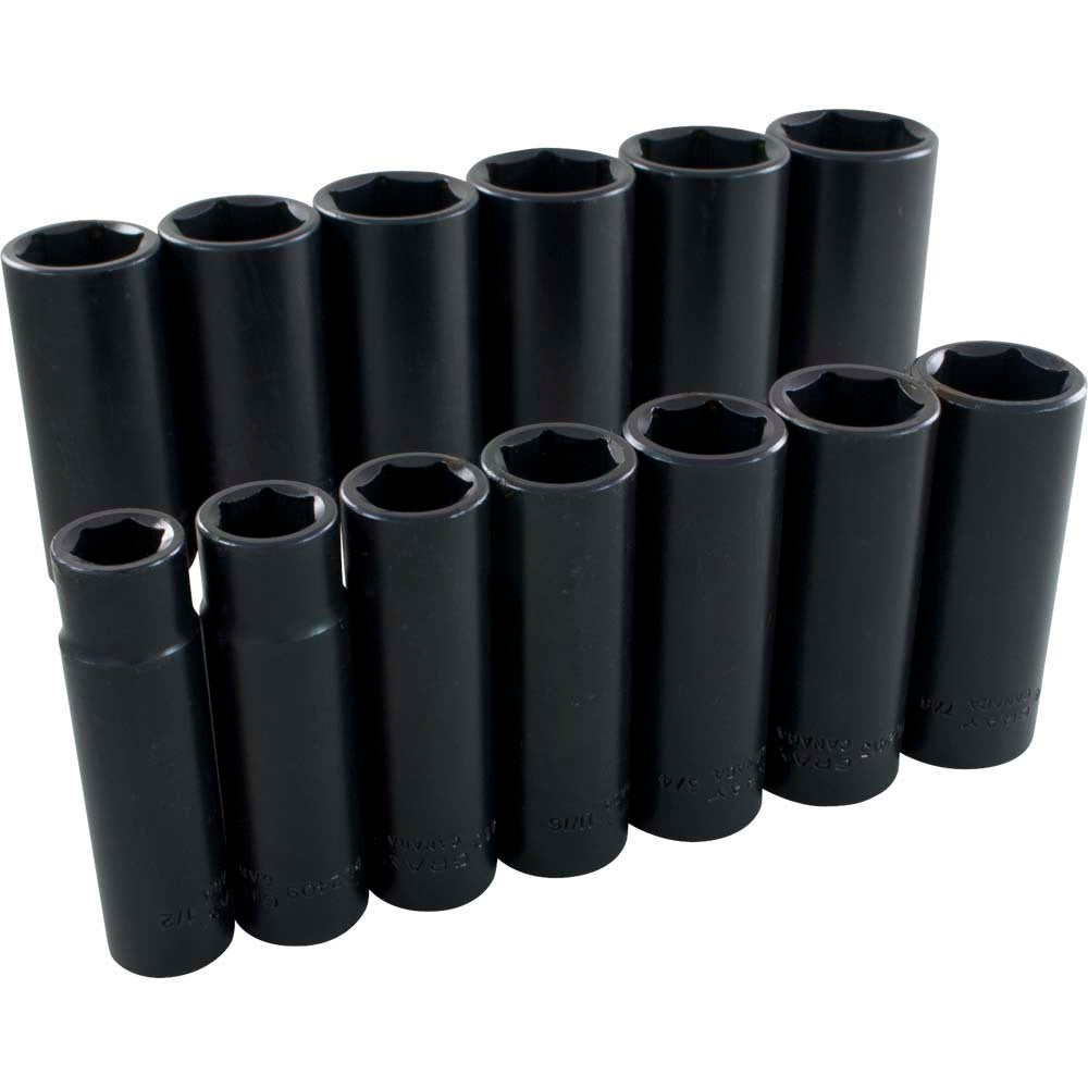 Jeu de douilles à choc - entraînement 1/2", 6 pans, profondes, 13 pièces