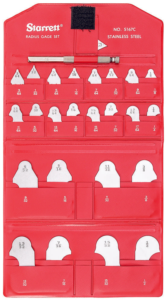 Jeu de jauges de rayon en acier 1/64-17/64" ; plage 9/32-1/2" 25 jauges incréments de 64e et 32e lecture en pouces