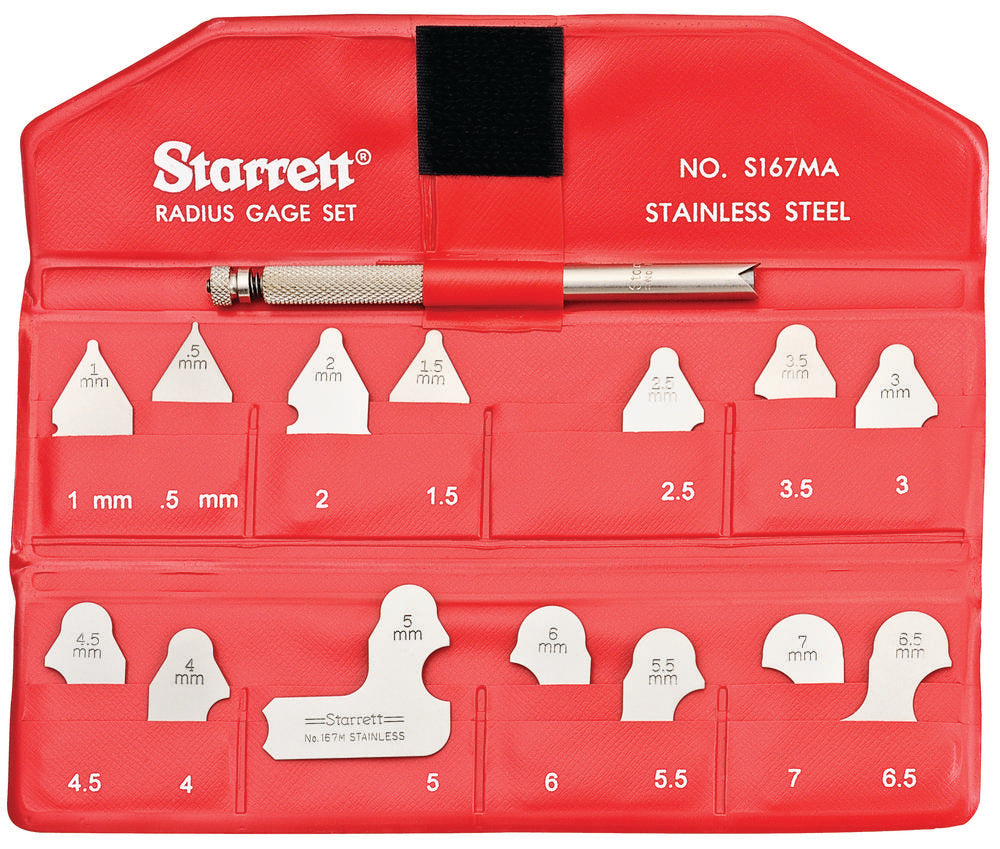 Jeu de jauges de rayon métriques, 1 à 7 mm avec support