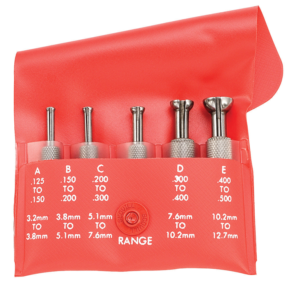 Small Hole Gage Set 5 Pieces .125-.500"/3.2-12.7mm Range 2"/50mm Length With Case