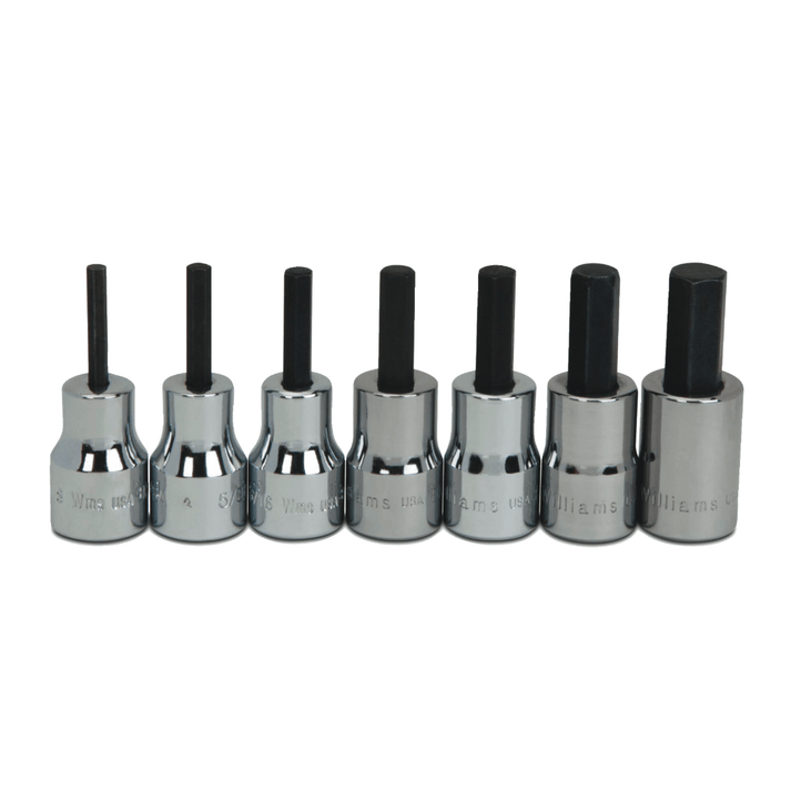 7pc 3/8" Drive -Point SAE Bit Standard Hex Bit Socket Set on Rail and Clips