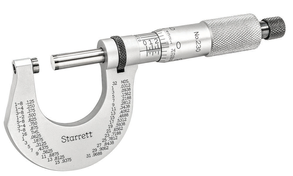 Micromètre extérieur à cliquet, dé à coudre, enclume en carbure, broche, plage 0-1" 0,0001"