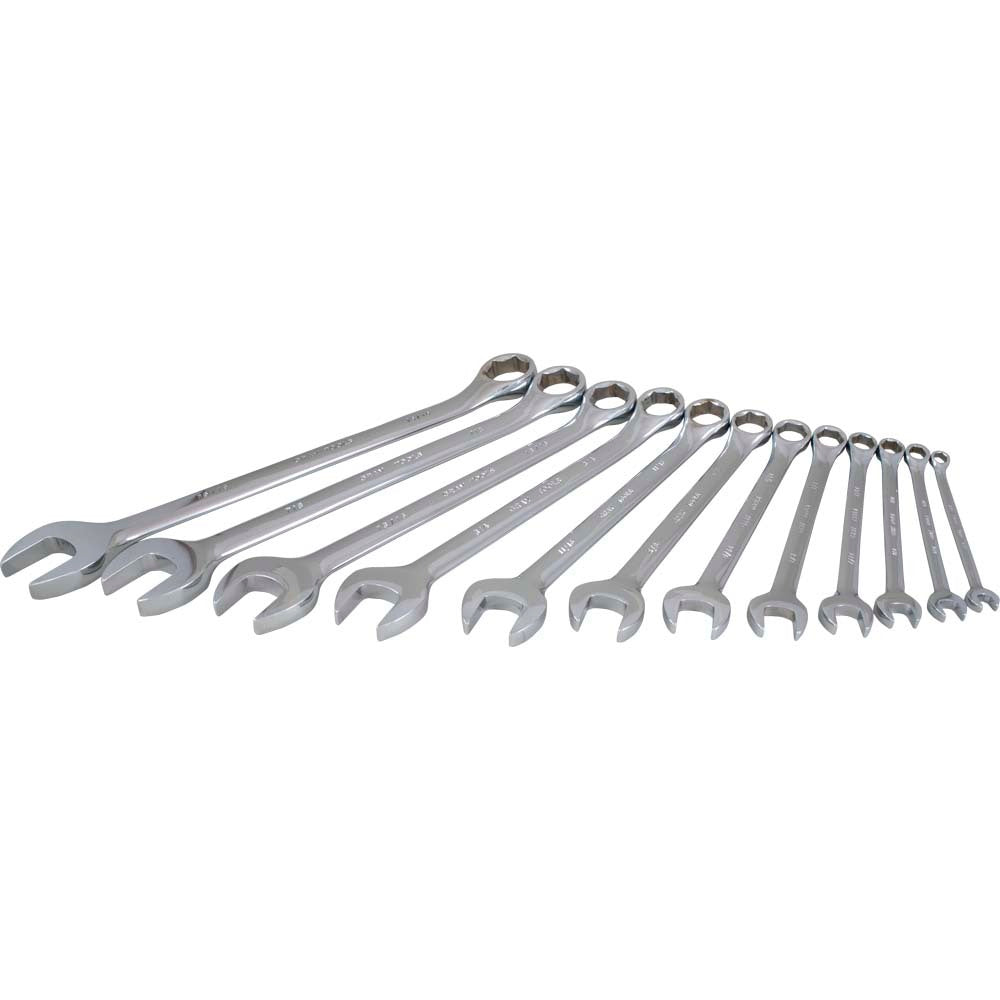 12 Piece 6 Point SAE, Mirror Chrome, Combination Wrench Set, 1/4" - 15/16"
