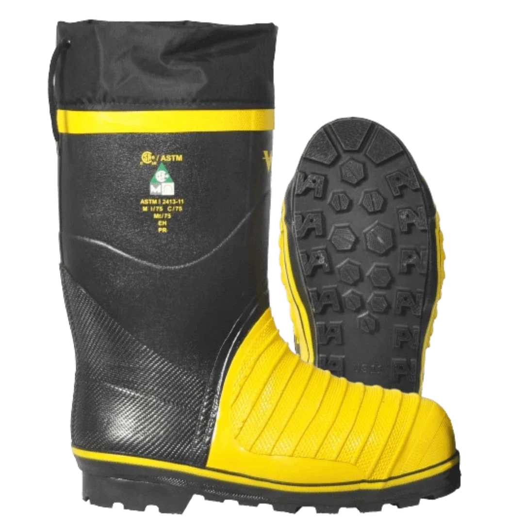 Viking® Winter Miner 49er Protection Boots, Black and Yellow, Rubber, Size 9M