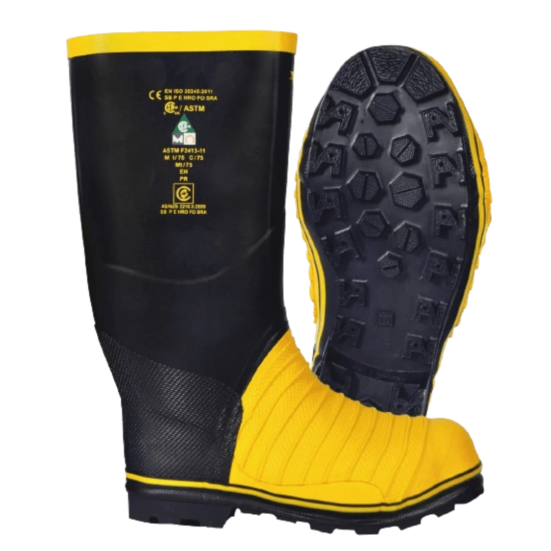 Bottes hautes Viking® Miner 49er, noires et jaunes, caoutchouc, taille 7M