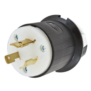 Dispositifs de verrouillage, twist-lock®, industriel, fiche mâle, 20A 600V AC, 2 pôles, 3 fils de mise à la terre, L9-20P, borne à vis, noir et blanc