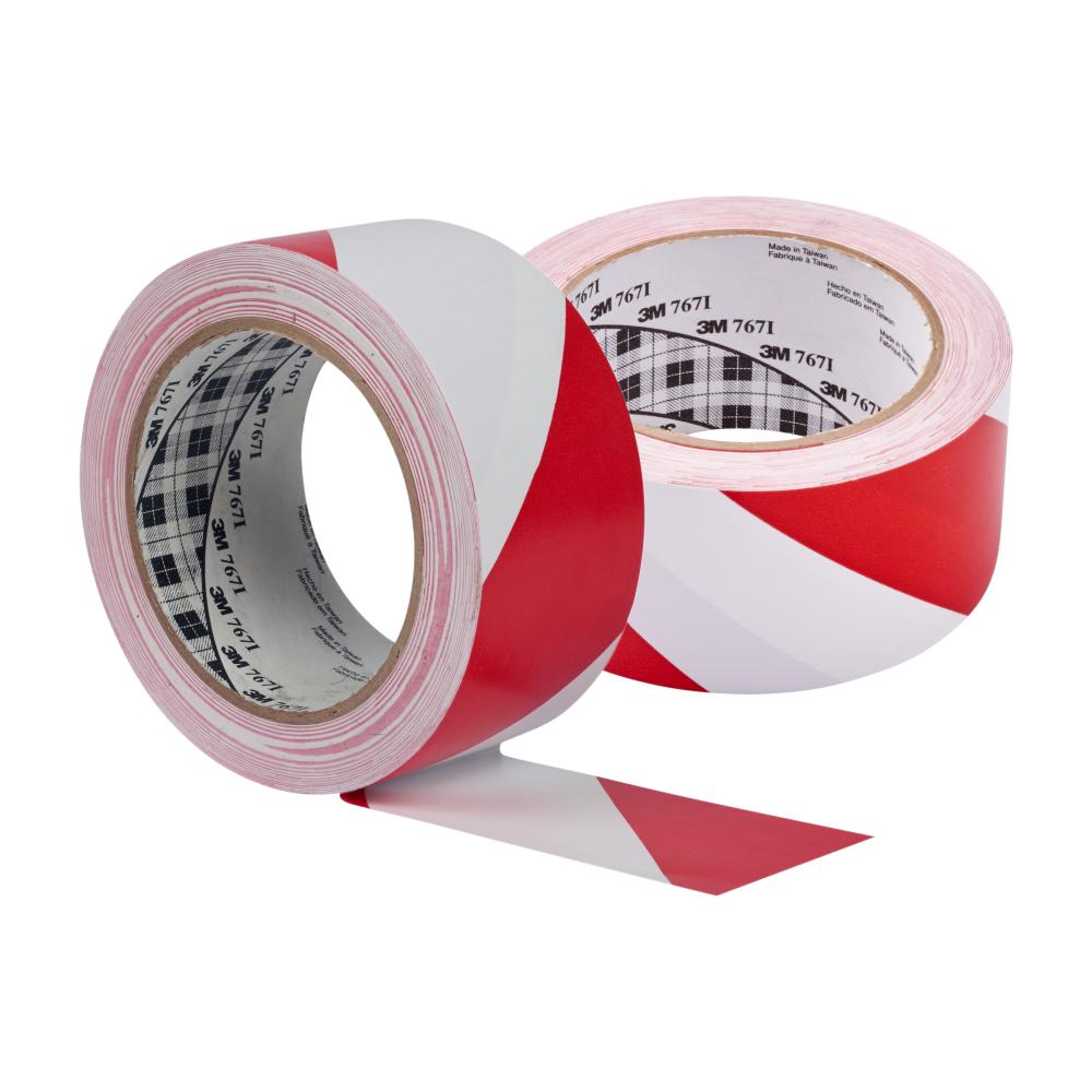 3M™ Hazard Warning Tape 767, red/white, 2.0 in x 36.0 yd x 5.0 mil (5.1 cm x 32.9 m x 0.13 mm)