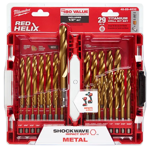 Jeu de forets en titane SHOCKWAVE™ RED HELIX™ 29 pièces