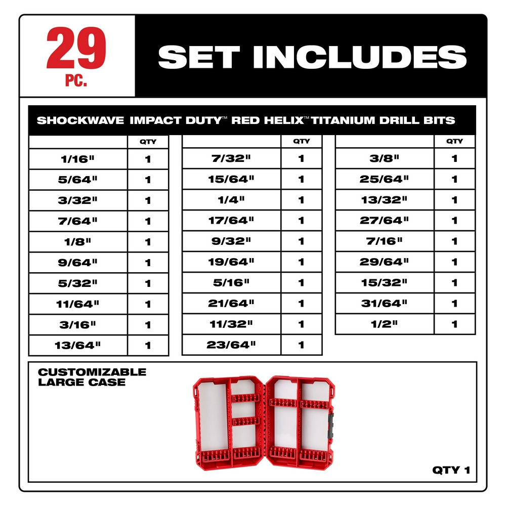 29PC SHOCKWAVE™ Impact Duty RED HELIX™ Titanium Drill Bit Set