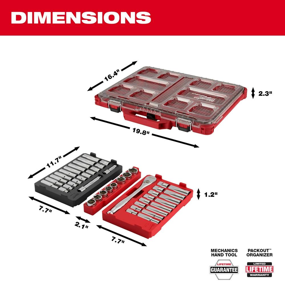 Jeu de clés à cliquet et de douilles de 1/2 po avec organiseur PACKOUT - 47 pièces