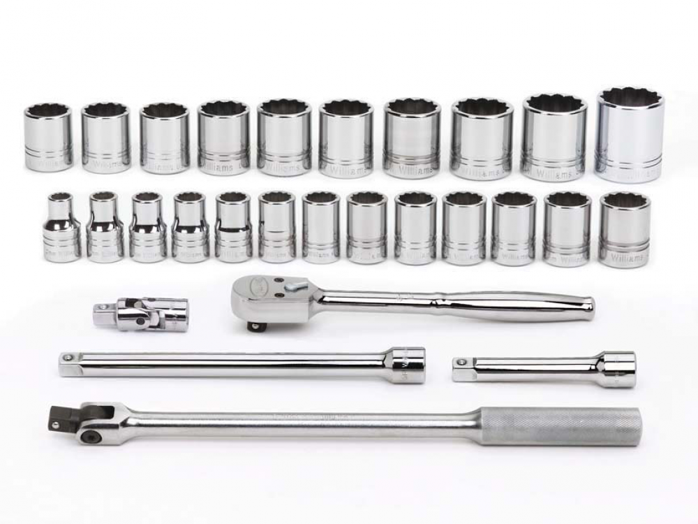 Ensemble de 29 douilles et outils d'entraînement métriques peu profondes à 12 pans, entraînement 1/2"