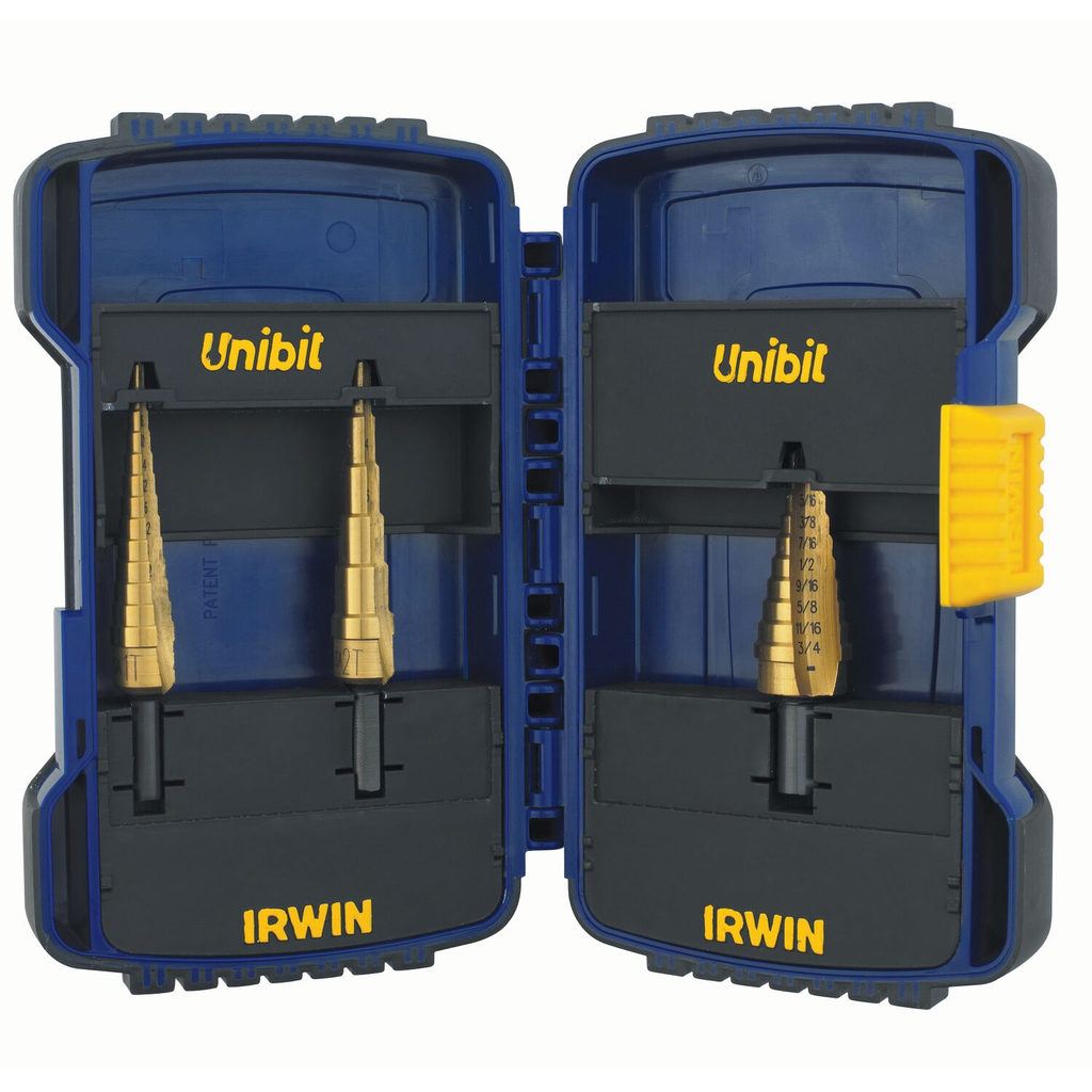 IRWIN Unibit 502T Step Drill Bit Set With Nylon Pouch, Titanium Nitride Coated, 3Pc