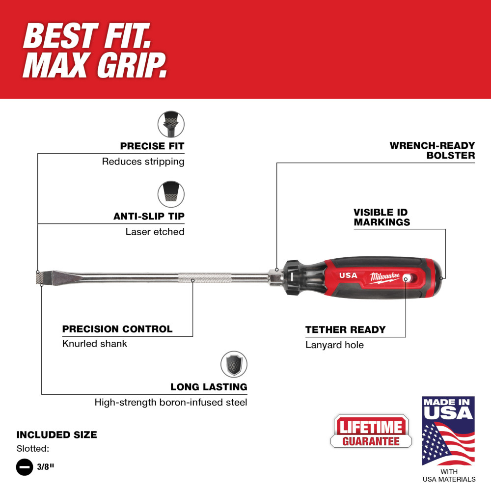3/8" Slotted 8" Cushion Grip Screwdriver (USA)