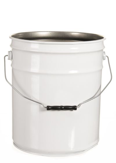 Seau rond ouvert non doublé, blanc, acier, 18,9 L