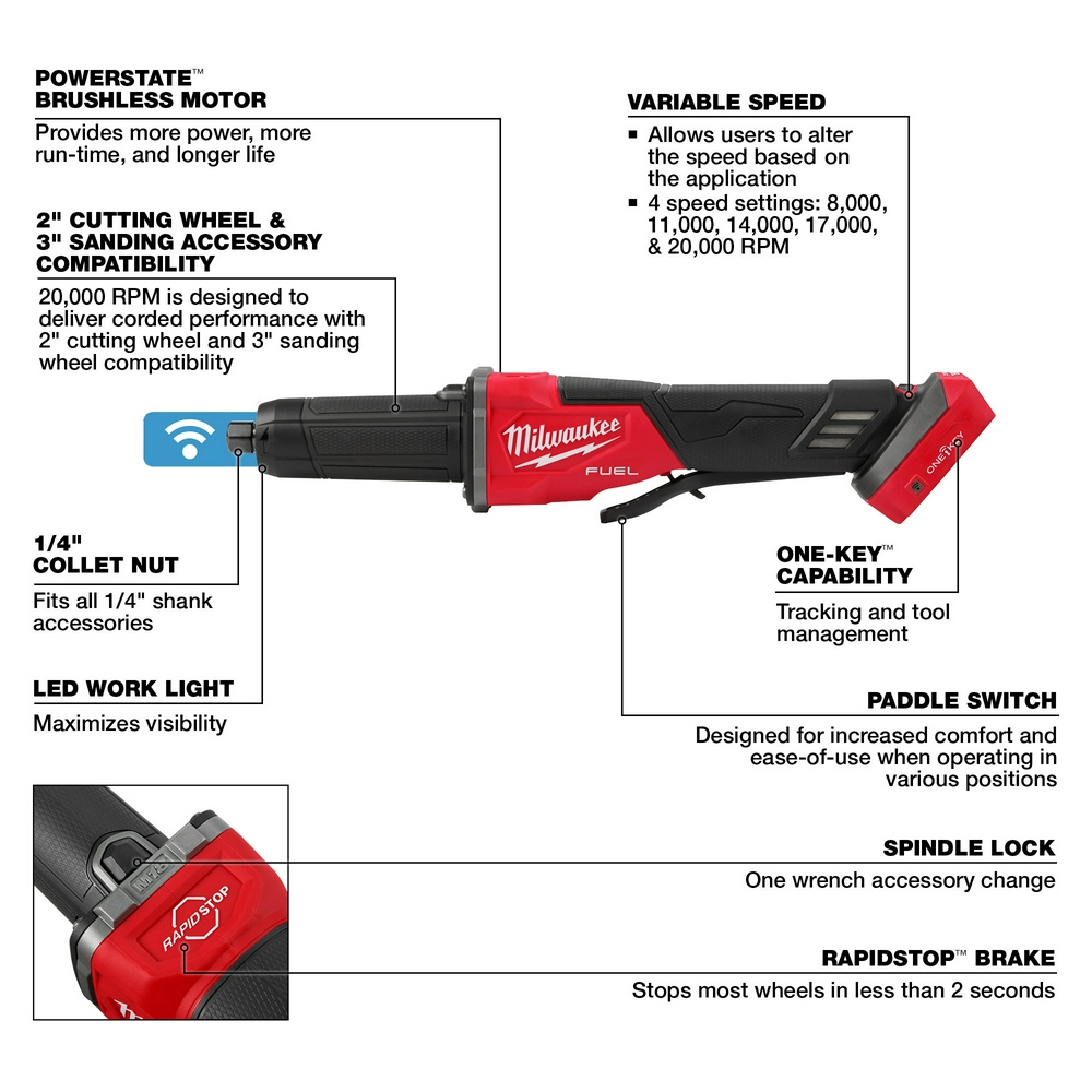 M18 Fuel Braking Die Grinder Paddle Switch One-Key