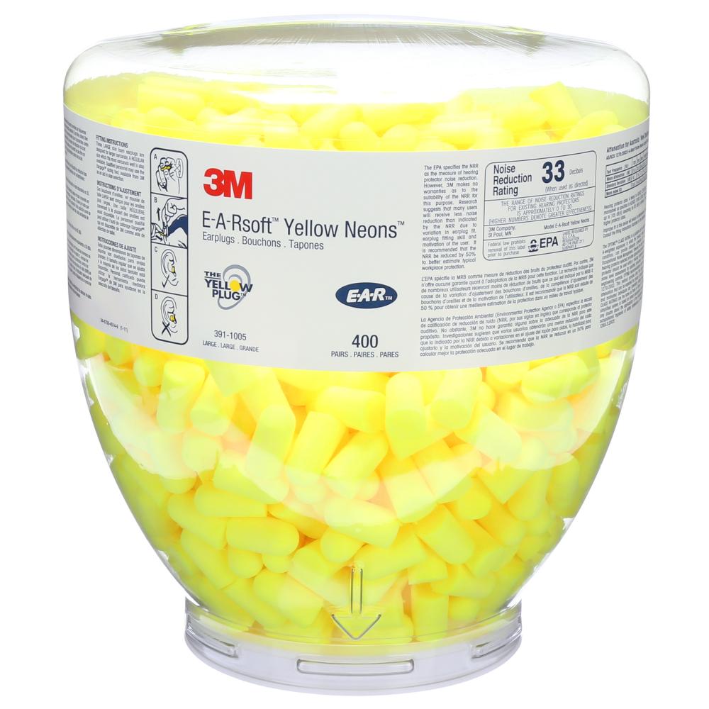 Recharge de bouchons d’oreilles Yellow Neons E-A-Rsoft 3MMC pour Distributeur One Touch, 391-1005, grande taille, sans cordon, 400pair/bte