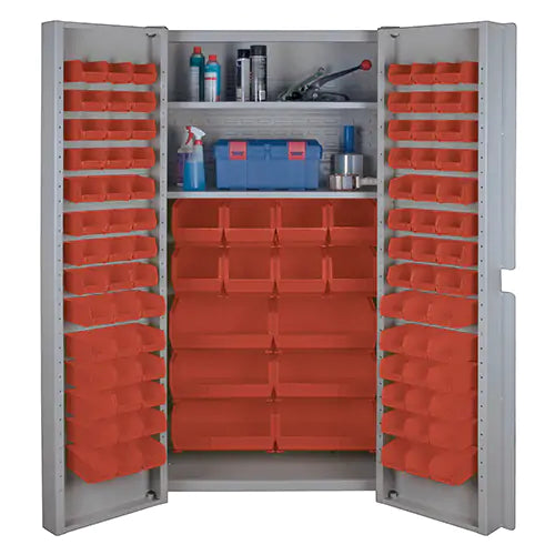 Armoires combinées à portes profondes avec bacs rouges, 38 po L x 24 po P x 72 po H, gris