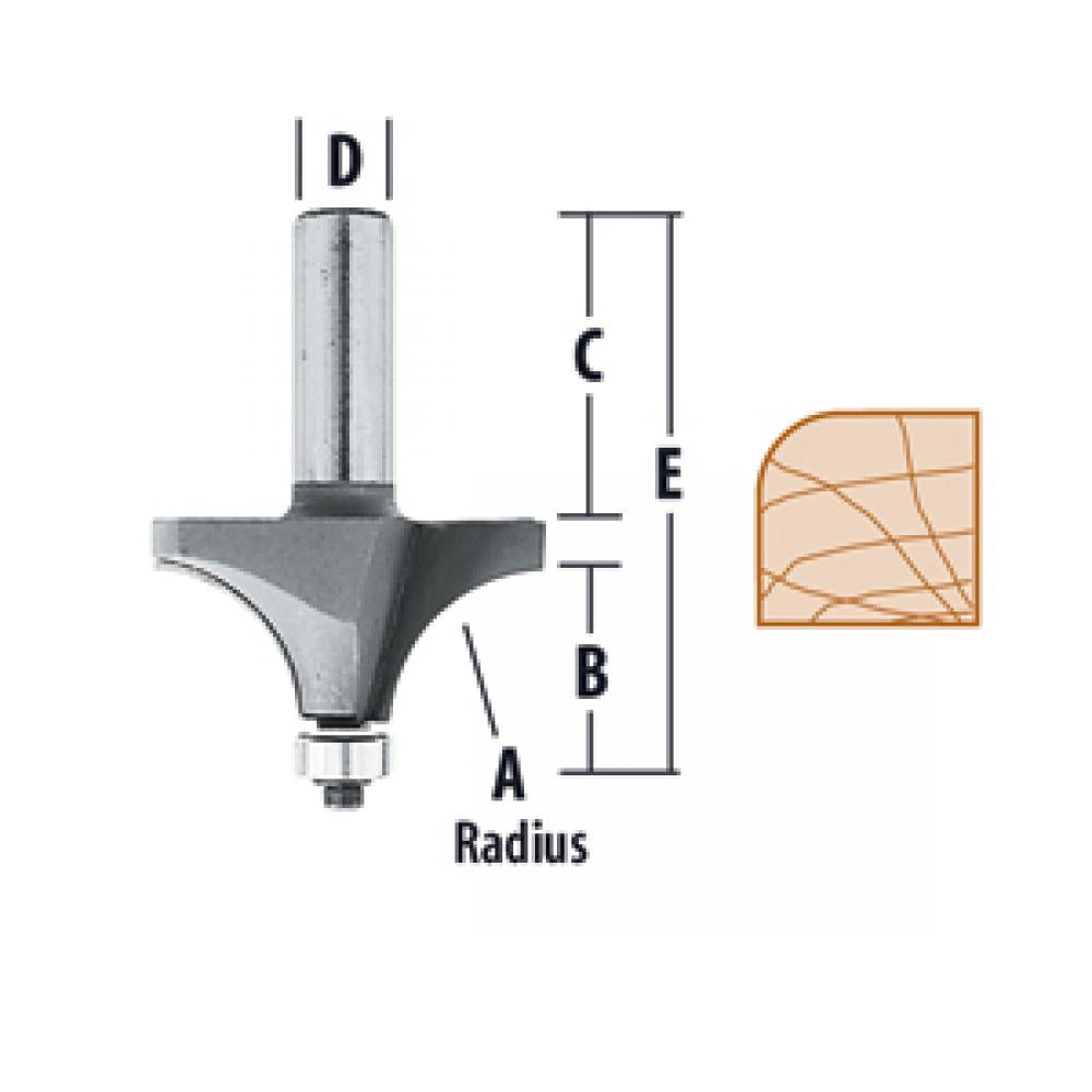 Fraise à arrondir les coins à rayon de 3/4 po - Tige de 1/2 po