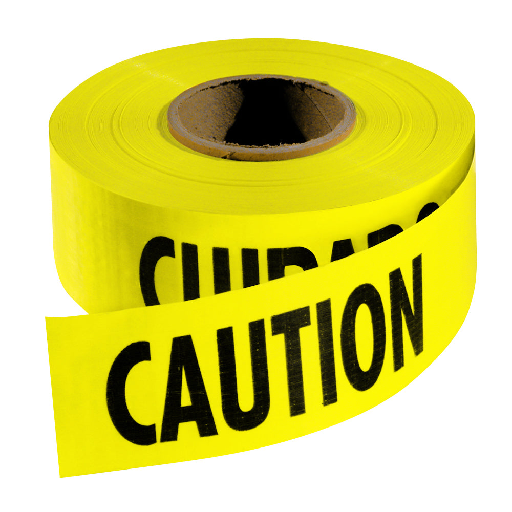 Empire® Barricade Tape - Caution/cuidado, Yellow, 2mm, 3''x 1000', 12/PK
