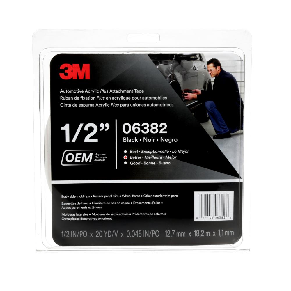 3M™ Automotive Acrylic Plus Attachment Tape 06382, black, 1/2 in x 20 yd, 45 mil