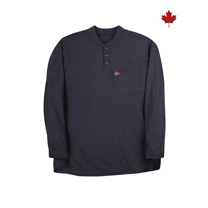 Flame Resistant Midweight Long-Sleeve Henley, Navy, Regular, XL