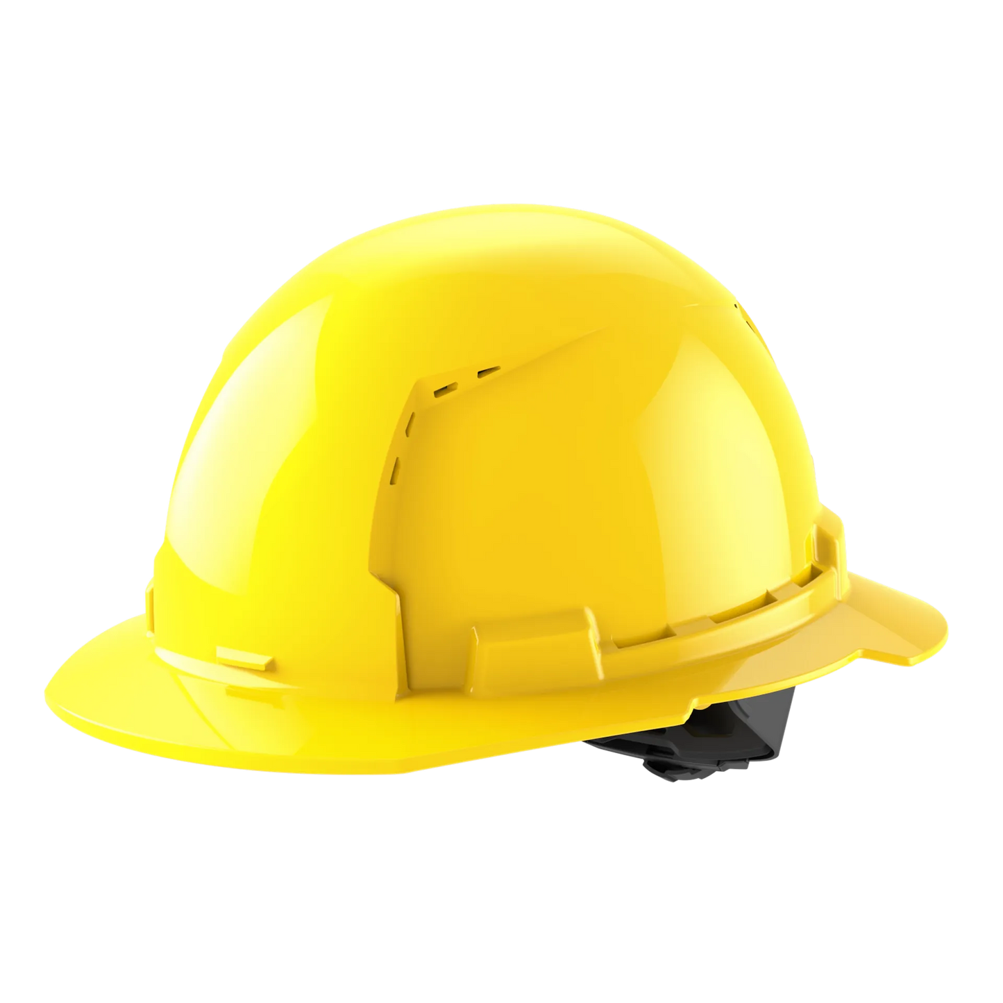 Bolt™ Full Brim Hard Hat White/4pt Ratcheting Suspension, Vented - Type 1, Class e, Yellow