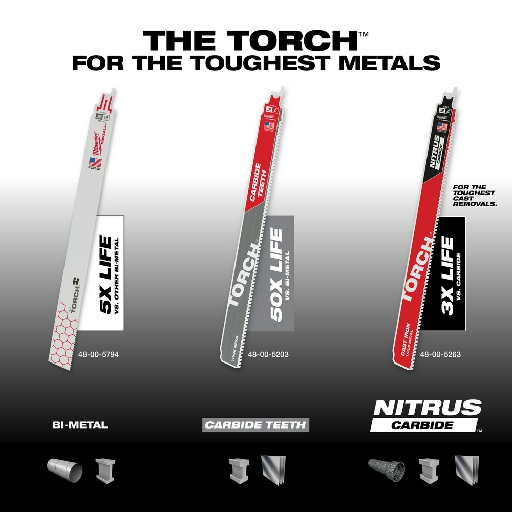 12" 14 TPI Torch Sawzall Blade For Medium Metal (5 PK)