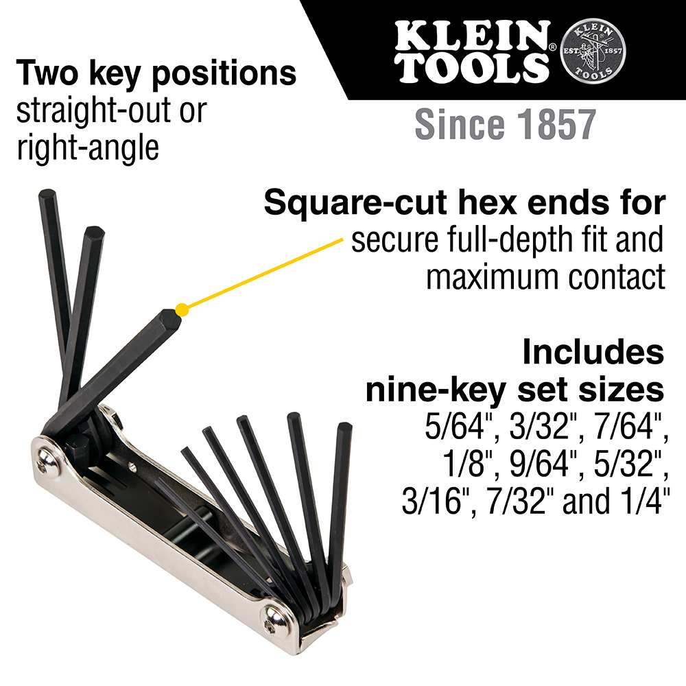 Folding Hex Key Set 9-Key SAE Sizes
