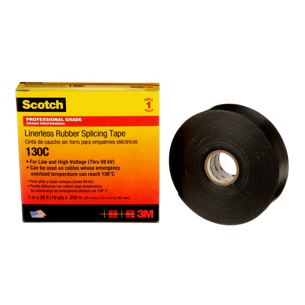 Scotch® Linerless Rubber Splicing Tape, 130C, black, 1 in x 30 ft (25.4 mm x 9.1 m), 24/cs