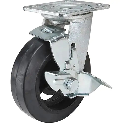Mold-on Caster, Swivel with Butterfly Side Brake, 6" (152.4 mm), Rubber, 550 lbs. (249 kg.)