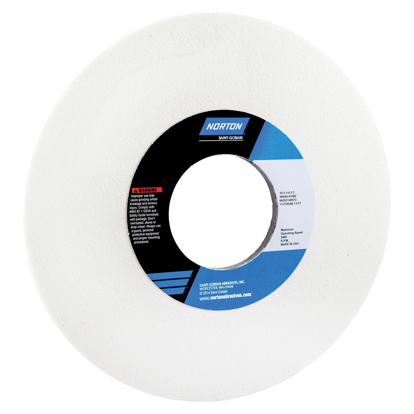 Roues cylindriques - Diamètre de roue de 10 po, épaisseur de roue de 1/4 po, trou central de 3 po, grain 80