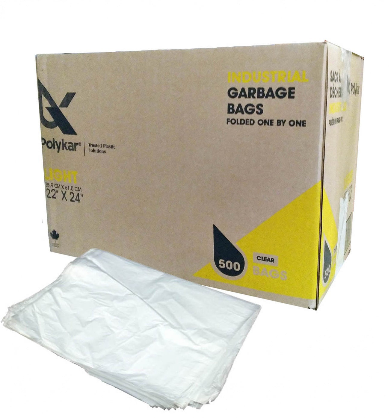 Premium Ecologo Clear Garbage Bags, 24" x 24", 500/Pack