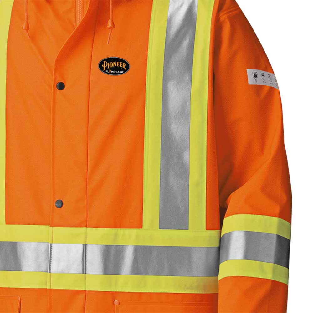 Flame Resistant Stretch Long Waterproof Coat, Orange, SZ: L