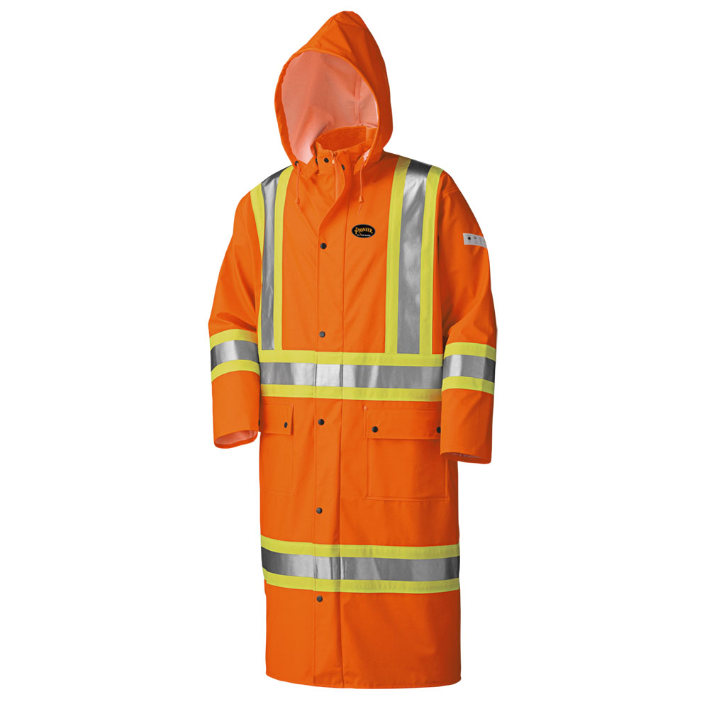 Flame Resistant Stretch Long Waterproof Coat, Orange, SZ: L