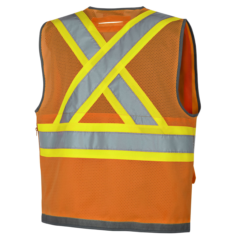 Mesh Back Zip-Front Surveyor’s Safety Vests, Orange, SZ: L