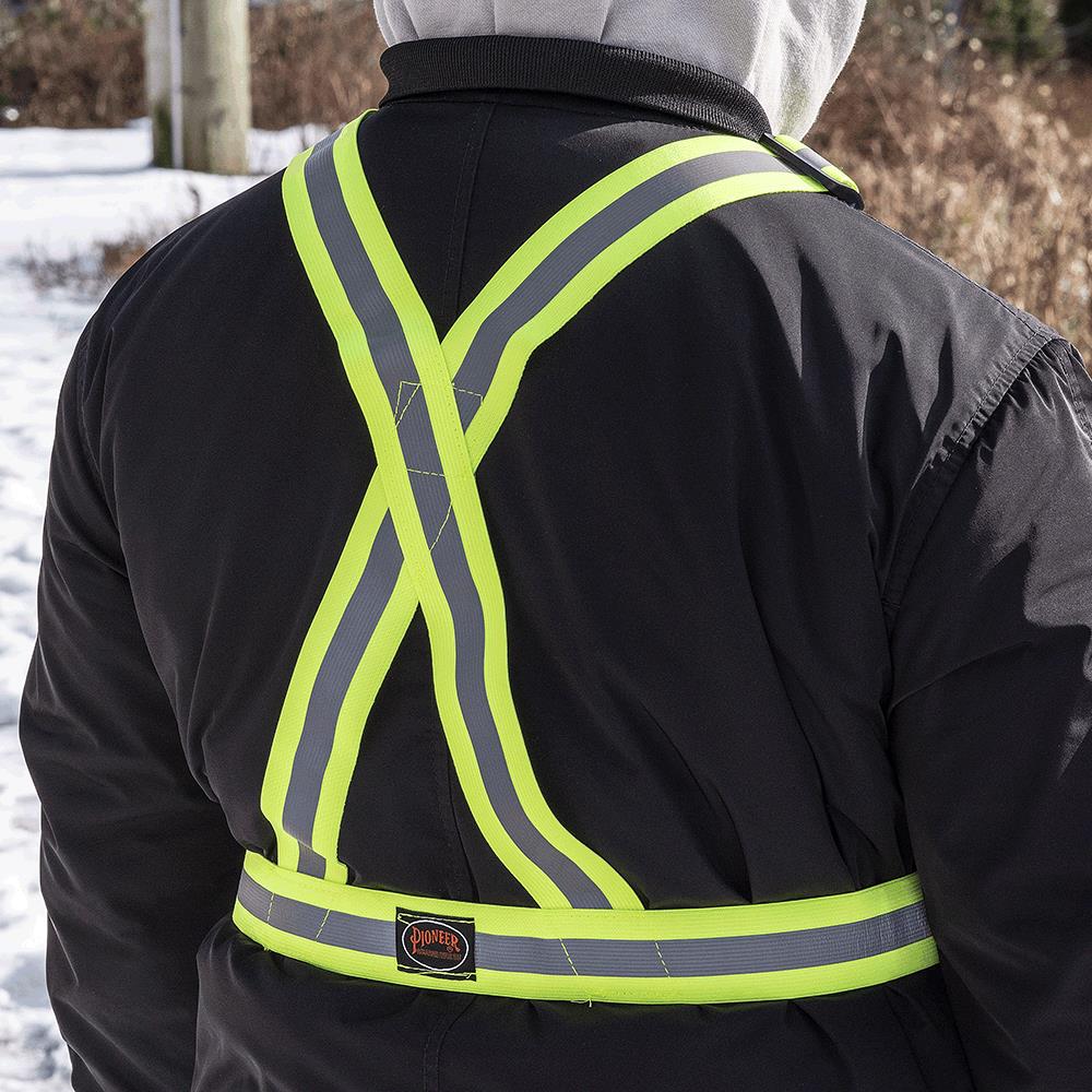 Bretelle de sécurité de 4 cm ajustable, détachable en 4 points avec sac, jaune, GR: O/S
