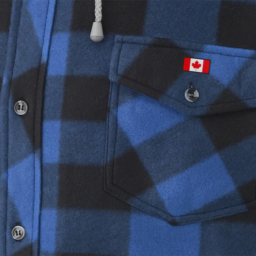 Quilted Polar Fleece Hooded Shirt, Royal/Black Plaid, SZ: M