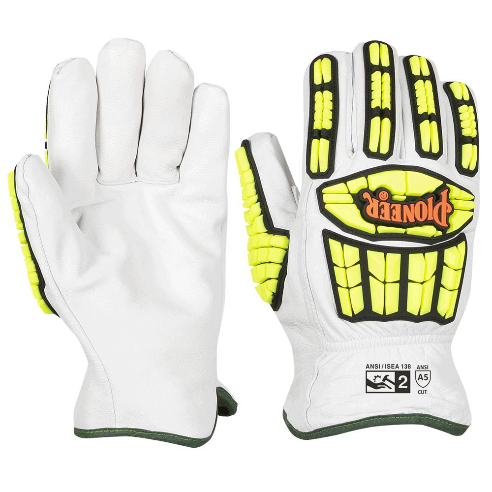 Cut and Impact-Resistant Goatskin Driver's-style Gloves,Level A5, pair, Beige, SZ: L