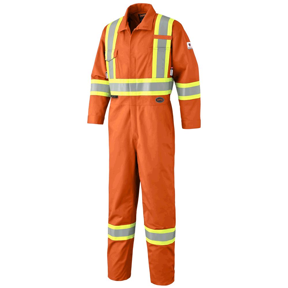 Hi-Viz FR-Tech® Flame Resistant 7 oz Coverall, Leg Zippers, Orange, SZ: 54