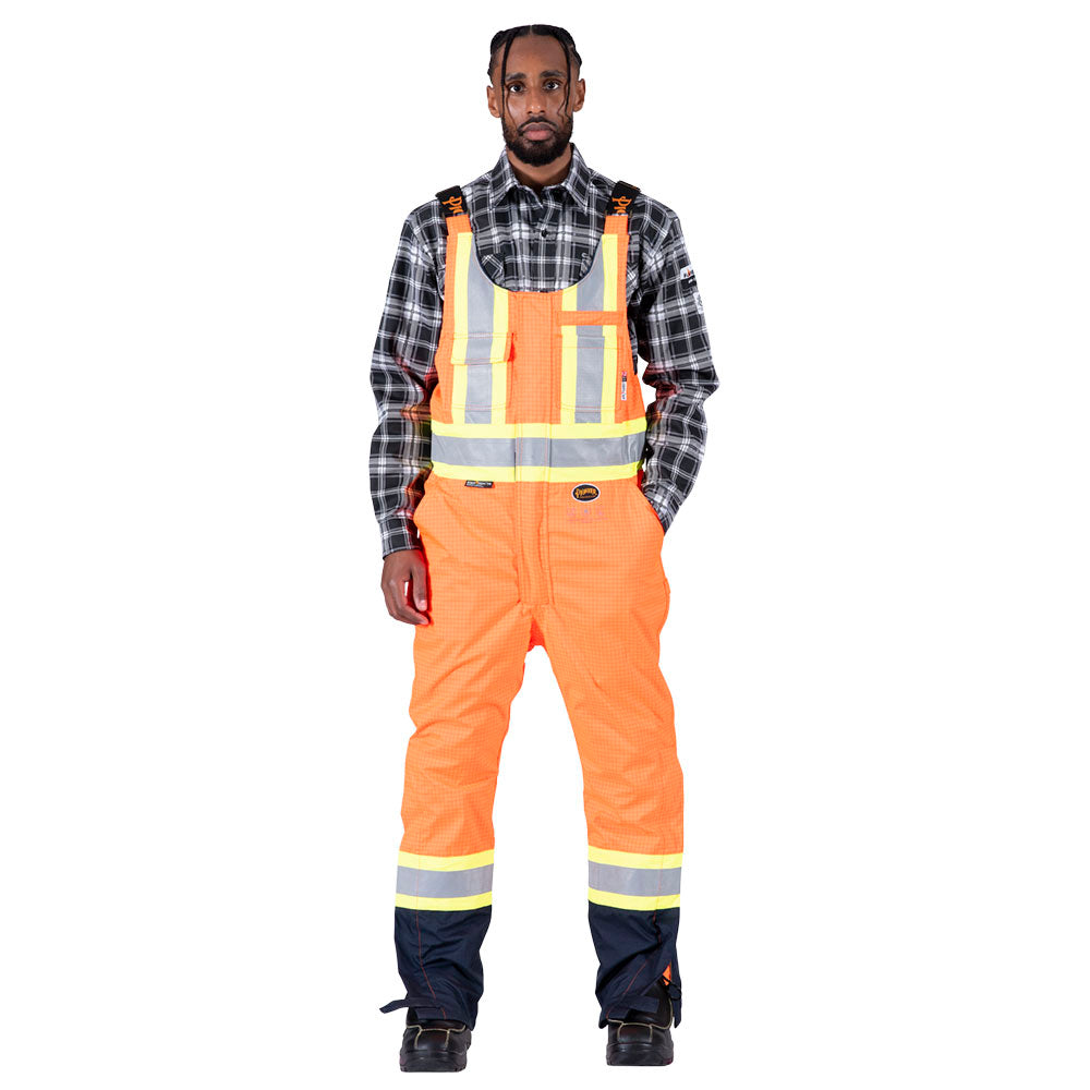 The Defender® Hi-Vis Anti-Static Safety Bib Pants, Orange, SZ: S
