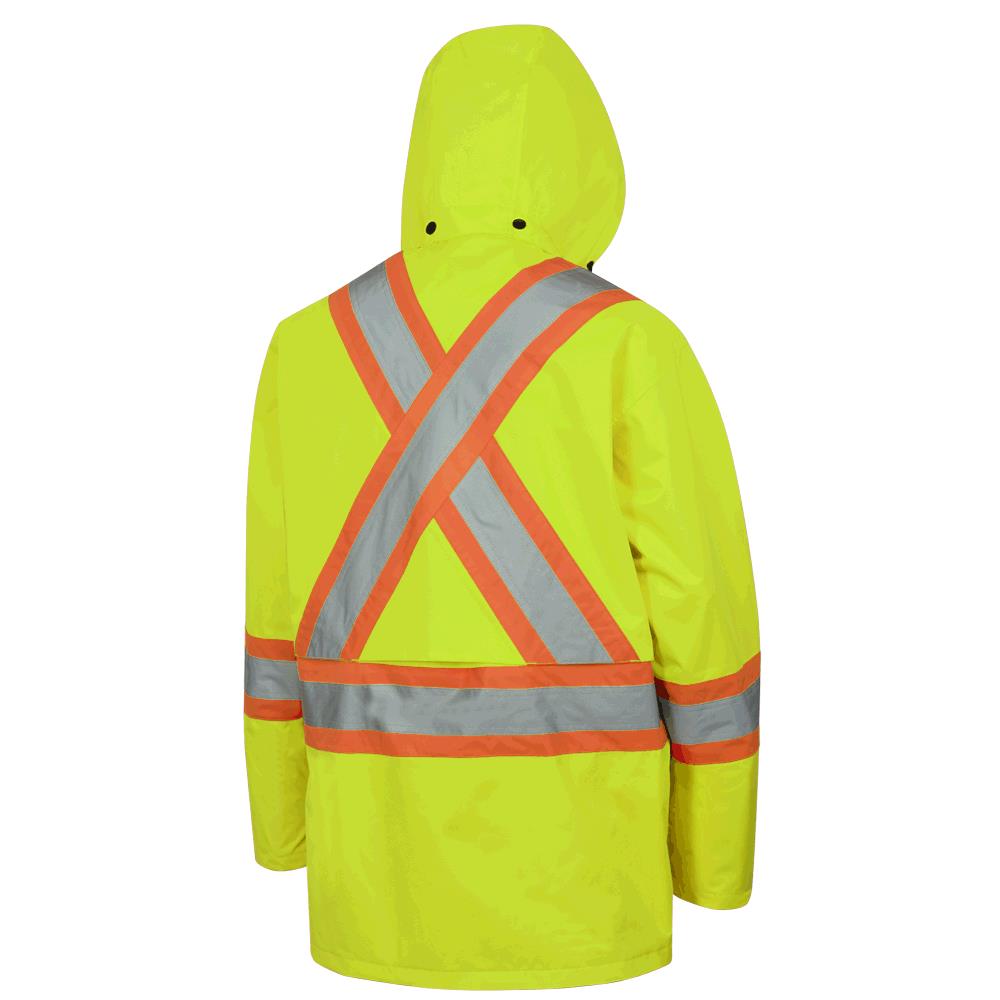 Veste de sécurité légère et imperméable avec capuche amovible, 150D, jaune, SZ : 5XL