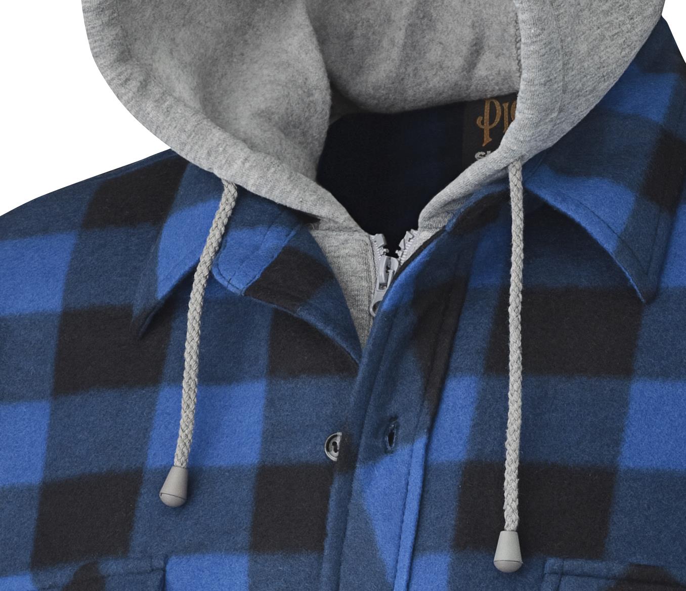 Quilted Polar Fleece Hooded Shirt, Royal/Black Plaid, SZ: L