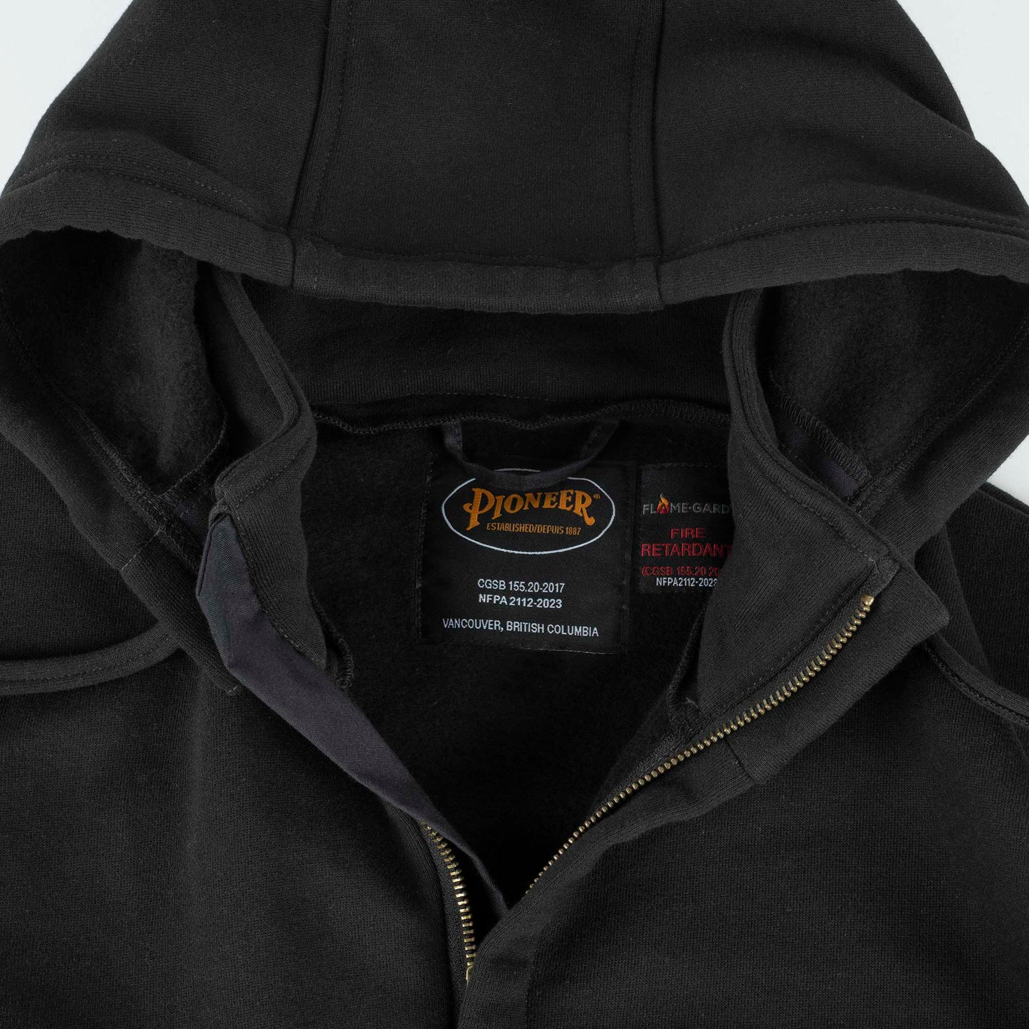 Sweat à capuche en coton épais avec fermeture éclair et ignifuge, noir, SZ : XL