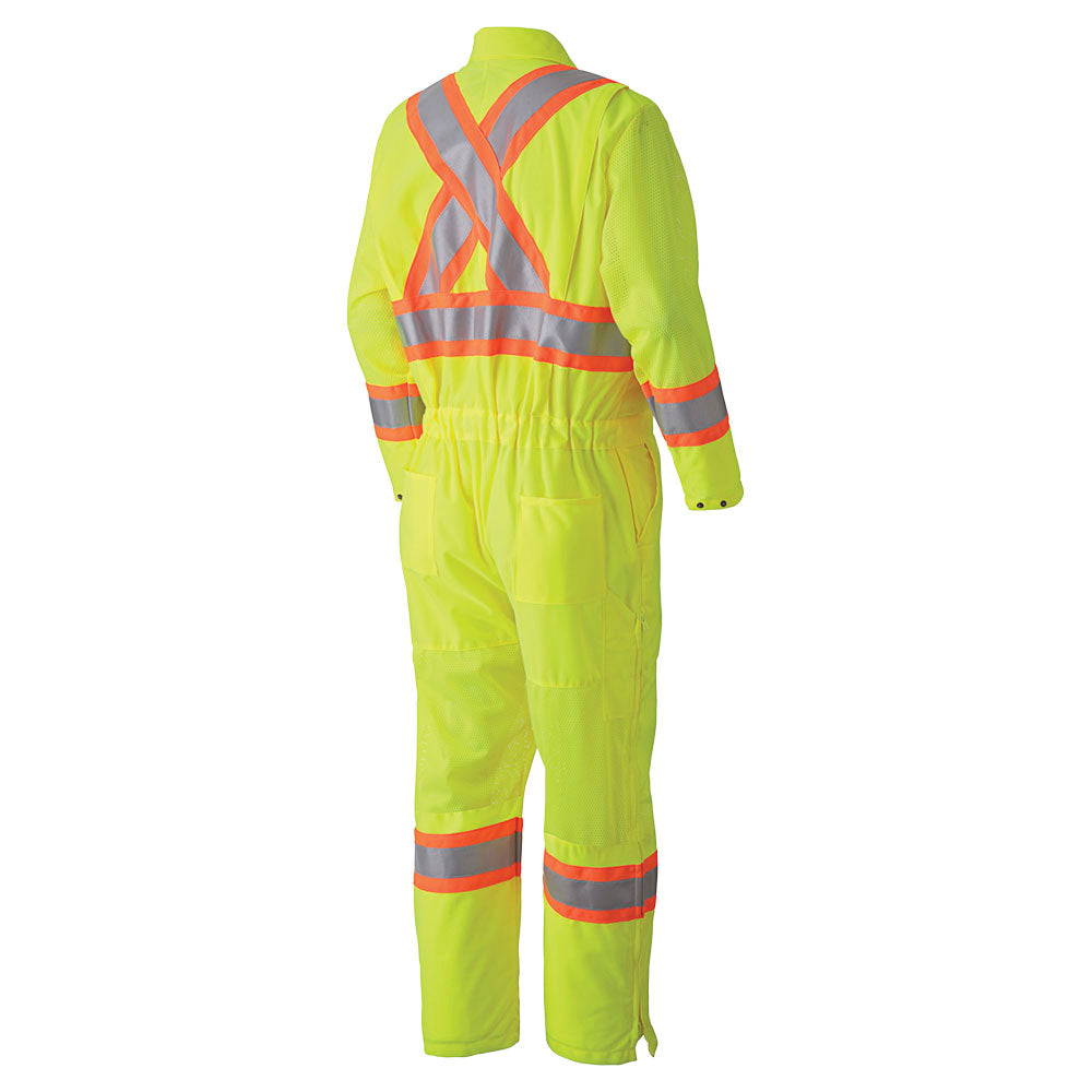 Hi-Vis Traffic Safety Coverall, Zipper Closure, Yellow, SZ: L