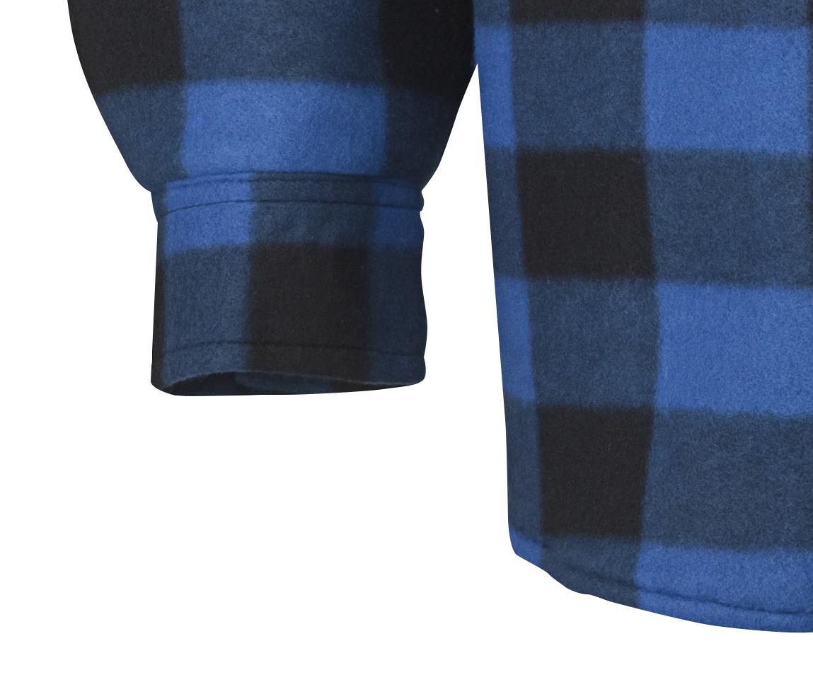 Quilted Polar Fleece Hooded Shirt, Royal/Black Plaid, SZ: 2XL