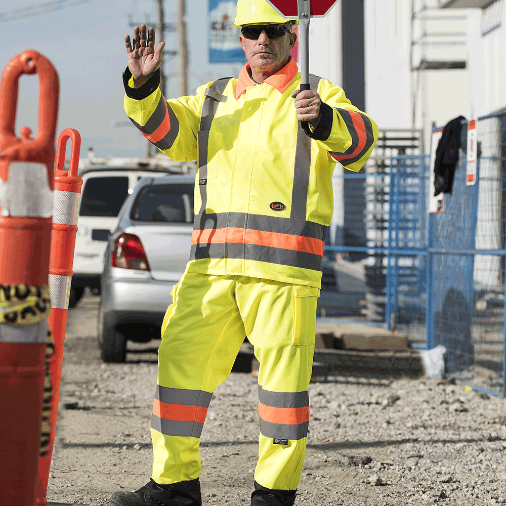 Pantalon de sécurité routière respirant haute visibilité, approuvé MTQ, jaune, SZ : L