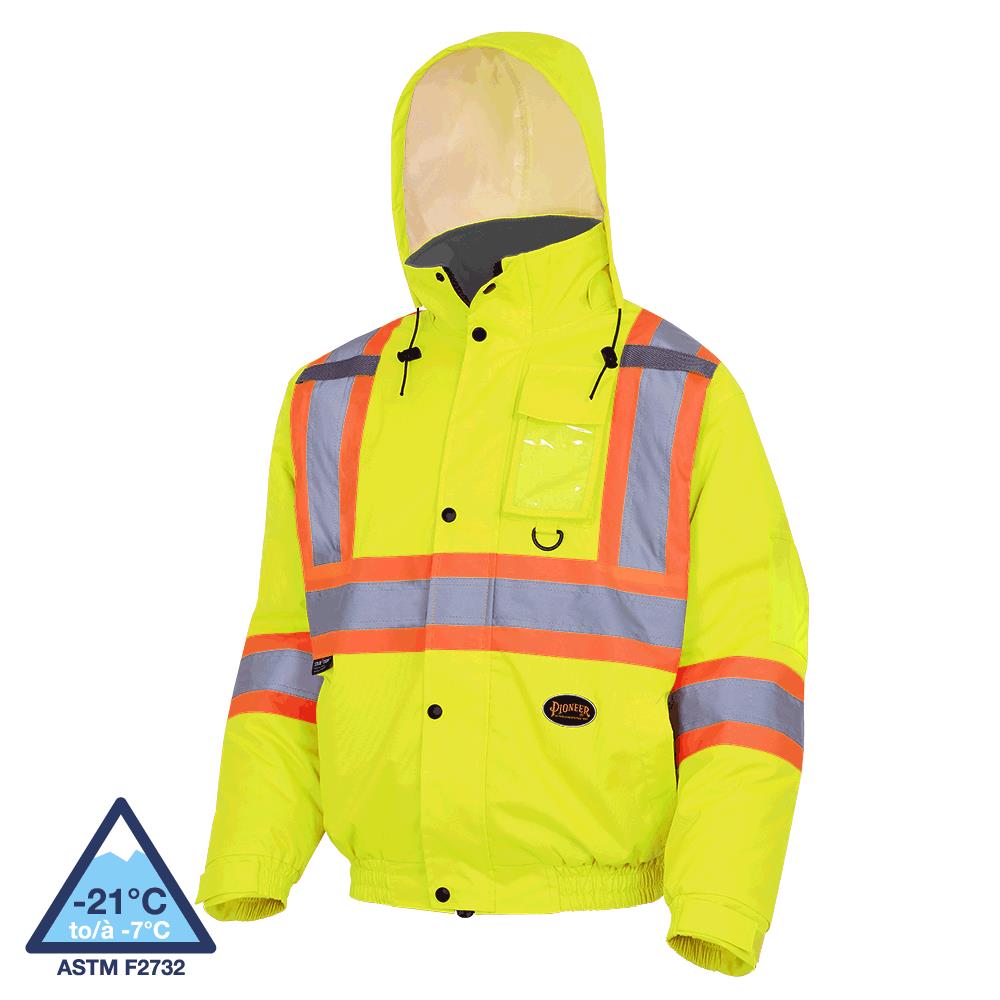 Hi-Viz Waterproof Winter Quilted Safety Bomber, 300D, Yellow, SZ: XL