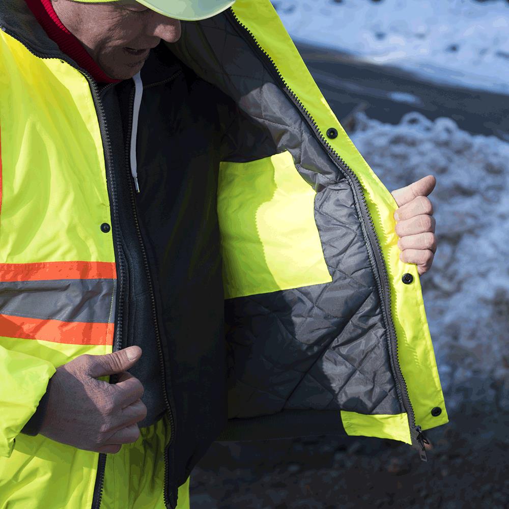 Hi-Viz Waterproof Winter Quilted Safety Bomber, 300D, Yellow, SZ: XL