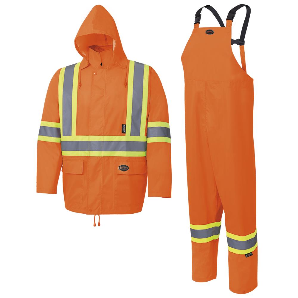 Hi-Viz Rain Suit, 150D Oxford Polyester, Orange, SZ: 3XL