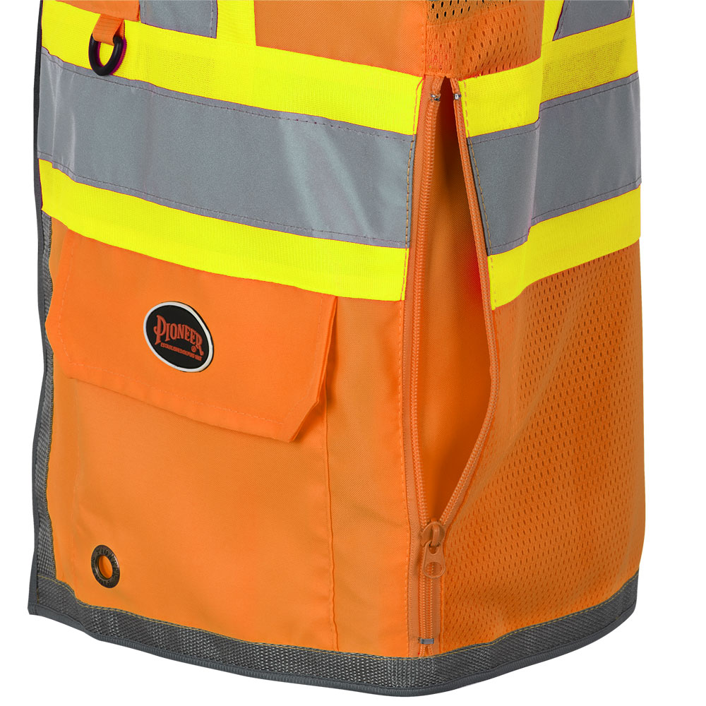 Mesh Back Zip-Front Surveyor’s Safety Vests, Orange, SZ: L